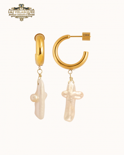 Pearl Cross Earrings - Large Hoop Earring by L&J Velasquez Jewelry Designs & Repairs LLC